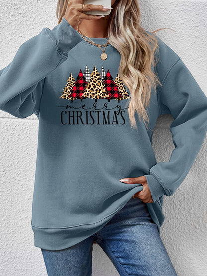 MERRY CHRISTMAS Round Neck Long Sleeve Sweatshirt-Jewearrings