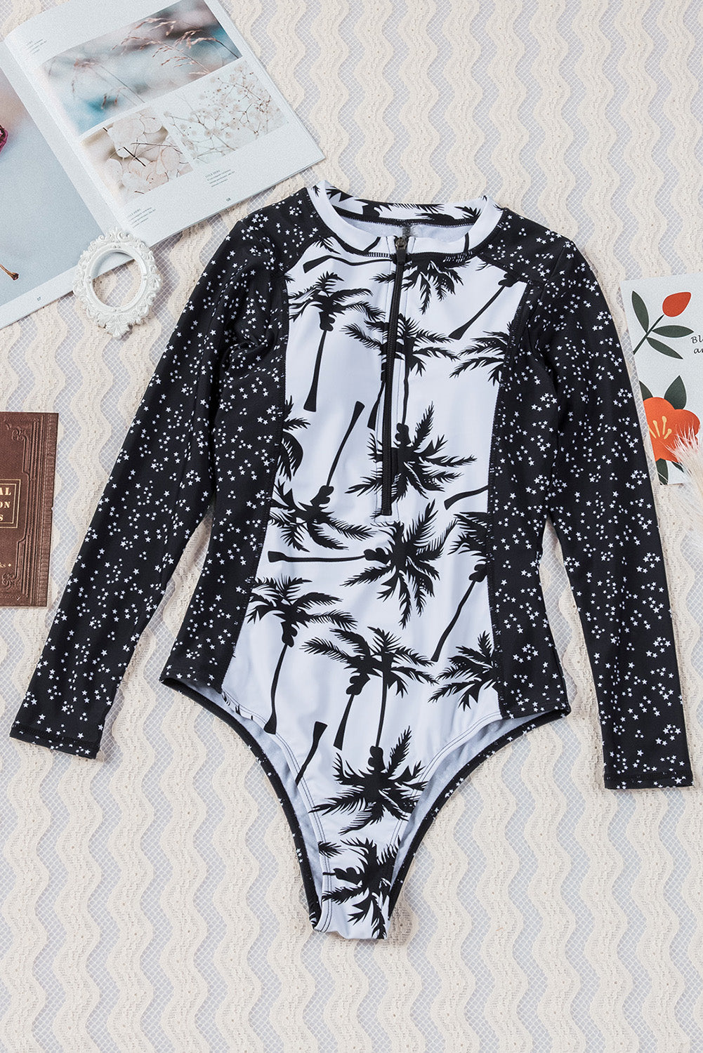 Beach Style Zip-Up One-Piece Swimsuit-Jewearrings