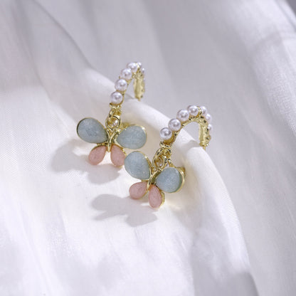 Silver Needle Butterfly Pearl Sweet Earrings Fashion-Jewearrings