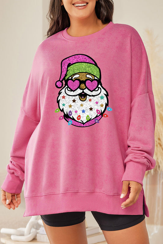 Plus Size Santa Claus Sequin Round Neck Sweatshirt-Jewearrings