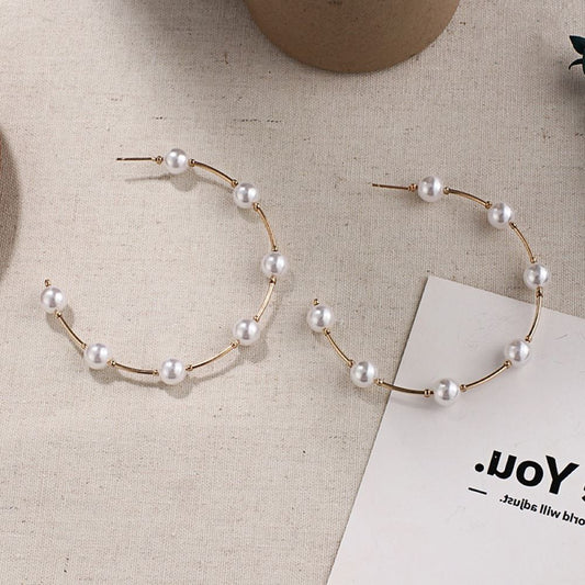 Pearl big circle earrings-Jewearrings