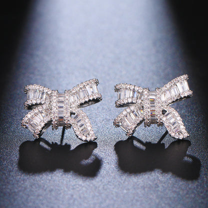 Temperament Bow Knot Zircon Earrings Female Beautiful-Jewearrings