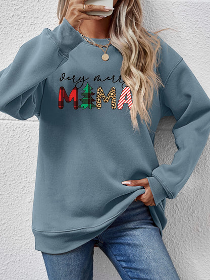 Letter Graphic Round Neck Long Sleeve Sweatshirt-Jewearrings