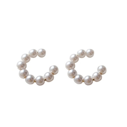 Sweet C-shaped Pearl Temperament Small Earrings Xianfanins Wind Ear Clip-Jewearrings