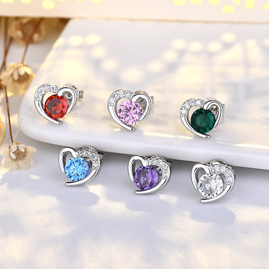 Female S925 Sterling Silver Needle Love Heart Stud Earrings-Jewearrings