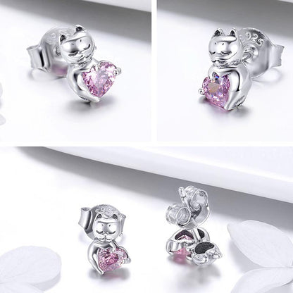 S925 Sterling Silver Cute Cat Jewelry Earrings-Jewearrings