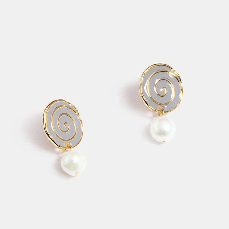 Round Alloy Pearl Stitching Earrings Ladies Earrings-Jewearrings