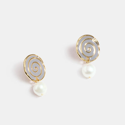 Round Alloy Pearl Stitching Earrings Ladies Earrings-Jewearrings