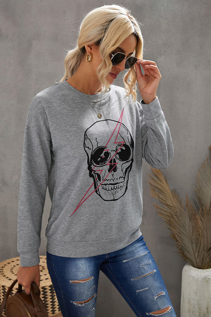 Halloween Skull and Lightning Graphic Tee-Jewearrings