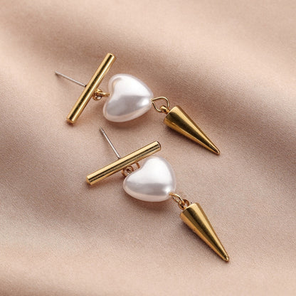 Stainless Steel Love Pearl Rivet Earrings-Jewearrings