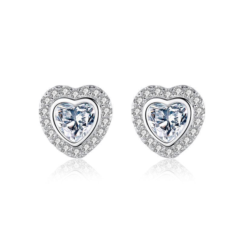 S925 Sterling Silver Light Luxury Zircon Heart Stud Earrings-Jewearrings