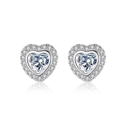 S925 Sterling Silver Light Luxury Zircon Heart Stud Earrings-Jewearrings