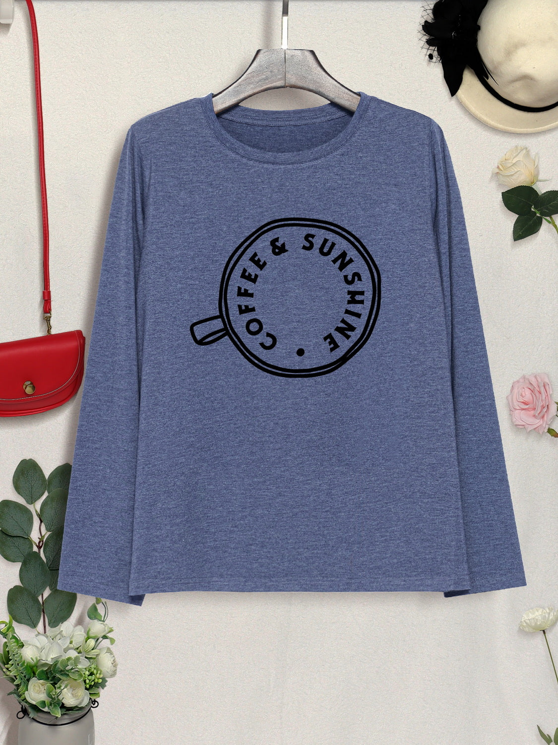 COFFEE SUNSHINE Round Neck Long Sleeve T-Shirt-Jewearrings