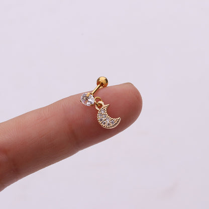 Fashion Heart Shaped Flower Stainless Steel Micro-inlaid Cartilage Earrings Piercing-Jewearrings