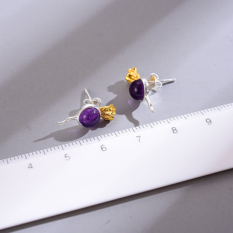 Radish Amethyst Sterling Silver S925 Women's Stud Earrings-Jewearrings