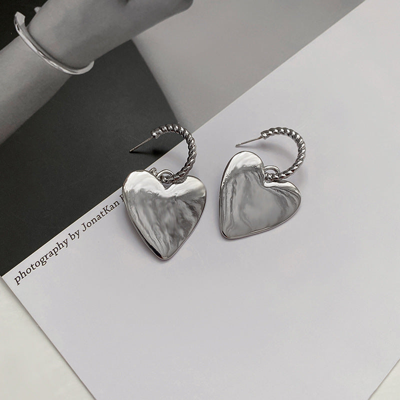 Zinc Alloy Love Heart 925 Silver Post Women's Earrings-Jewearrings