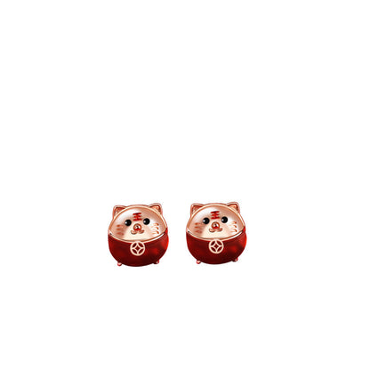 Lucky Cute Tiger Sterling Silver Stud Earrings Niche Design-Jewearrings