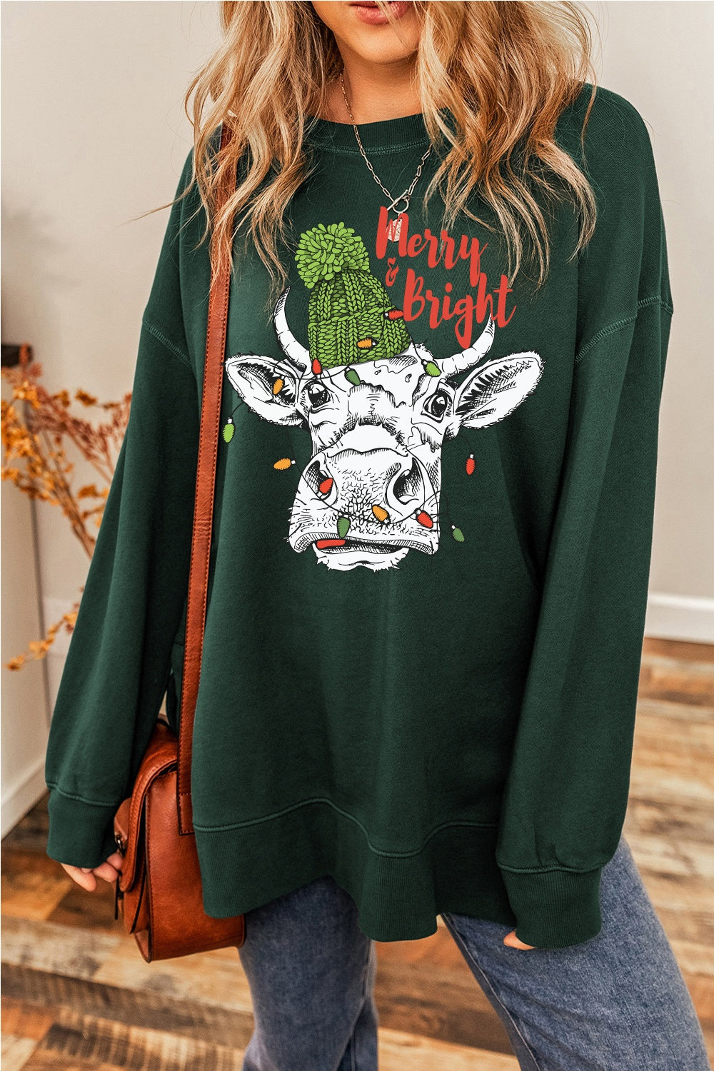 Bull Graphic Round Neck Long Sleeve Sweatshirt-Jewearrings