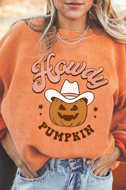 HOWDY Pumpkin Graphic Ribbed Sweatshirt-Jewearrings