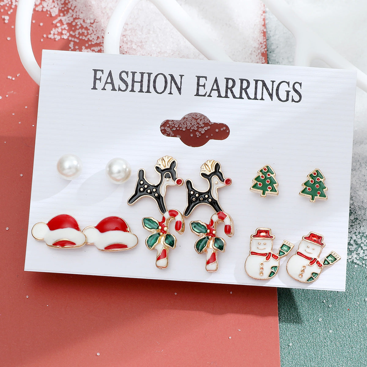 Christmas Snowman Cane Stud Earrings Combination Set-Jewearrings