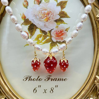 Western Advanced Freshwater Pearl Light Luxury Fruit Strawberry Sweet Temperament Necklace And Earrings Suite-Jewearrings