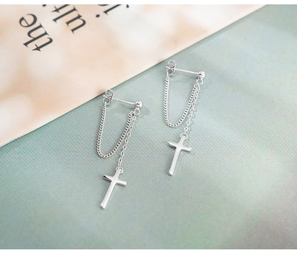 S925 Sterling Silver Cross Chain Earrings-Jewearrings