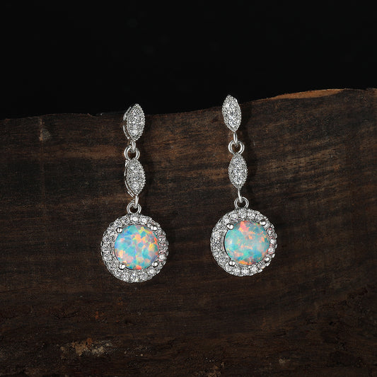 Trendy Rose Gold White Gold Multicolor Round Opal Draping Versatile Earrings-Jewearrings