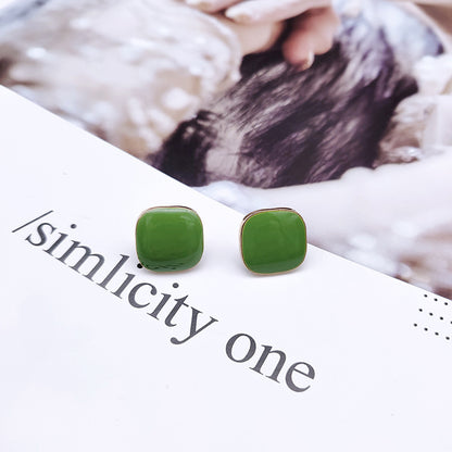 925 Silver Needle Square Simple Color Stud Earrings For Women-Jewearrings