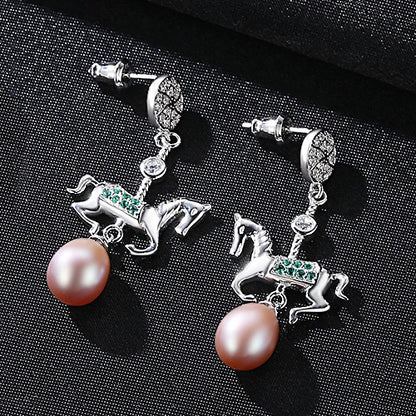 S925 Sterling Silver Pearl Earrings New Carousel-Jewearrings