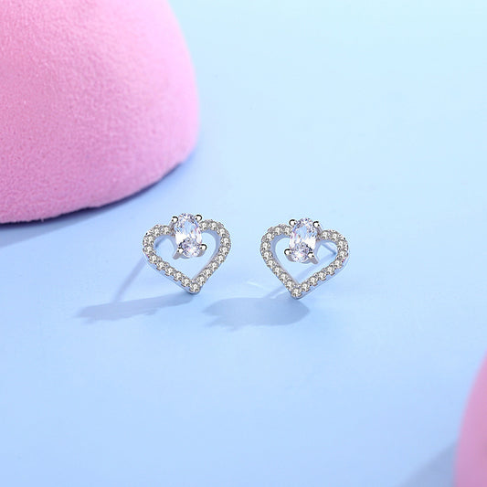 S925 Sterling Silver Love Heart Stud Earrings-Jewearrings