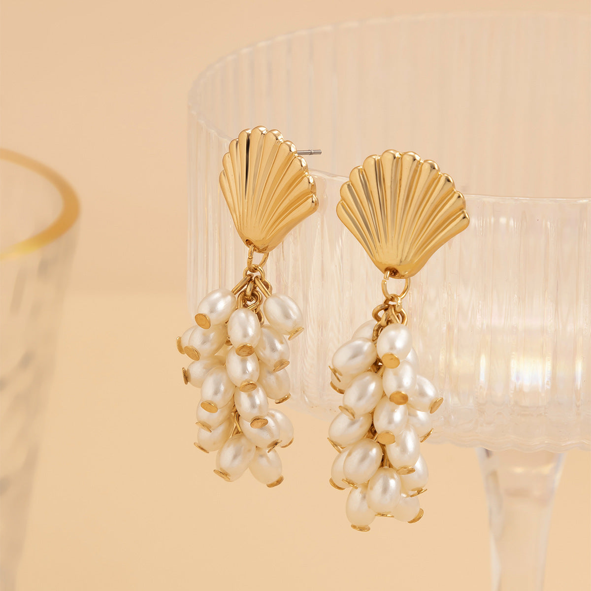 Water Drop Pearl Wheat Ear Tassel Earrings Temperament Scallop Long-Jewearrings