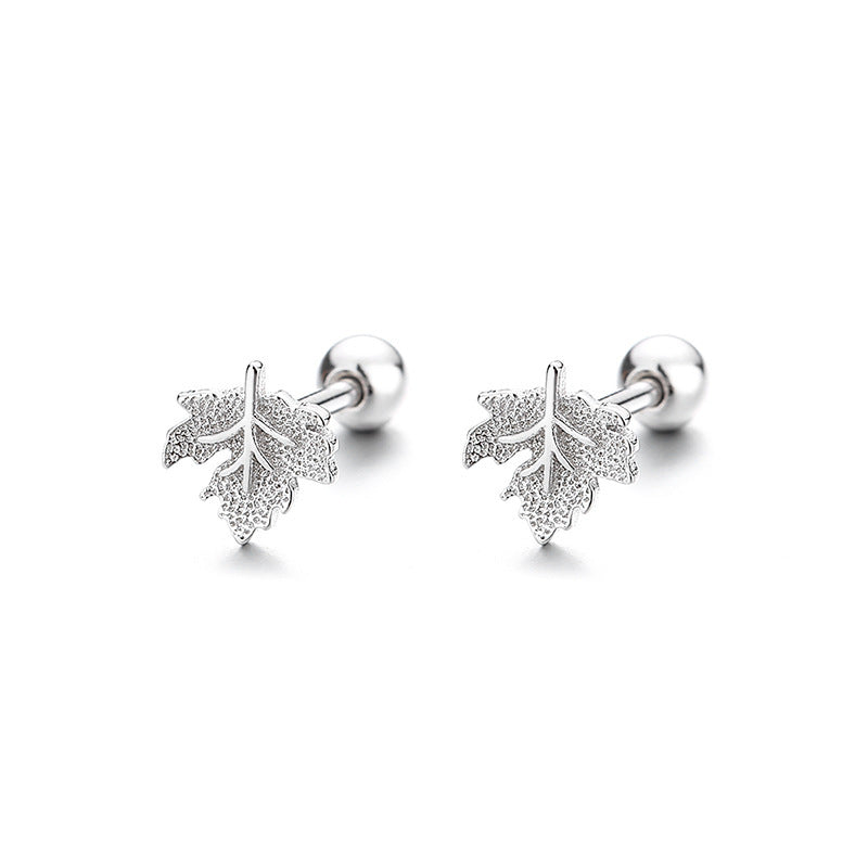 Maple Leaf Thread Stud Earrings Women's 925 Sterling Silver Romantic-Jewearrings