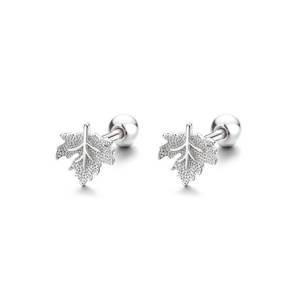 Maple Leaf Thread Stud Earrings Women's 925 Sterling Silver Romantic-Jewearrings