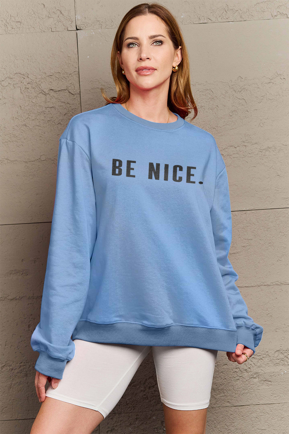 Simply Love Full Size BE NICE Graphic Sweatshirt-Jewearrings