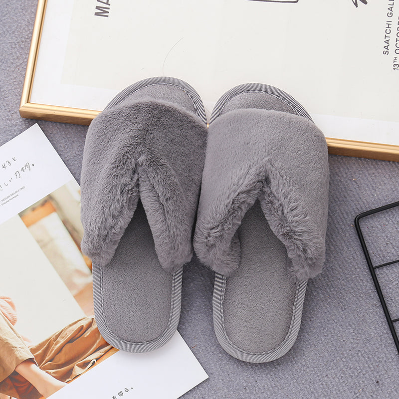 Faux Fur Open Toe Slippers-Jewearrings