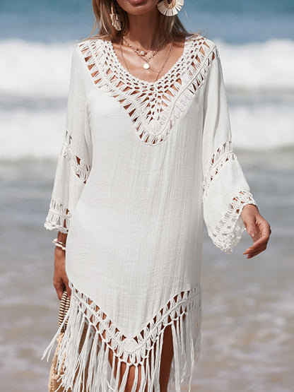 Cutout Fringe Scoop Neck Cover-Up-Jewearrings