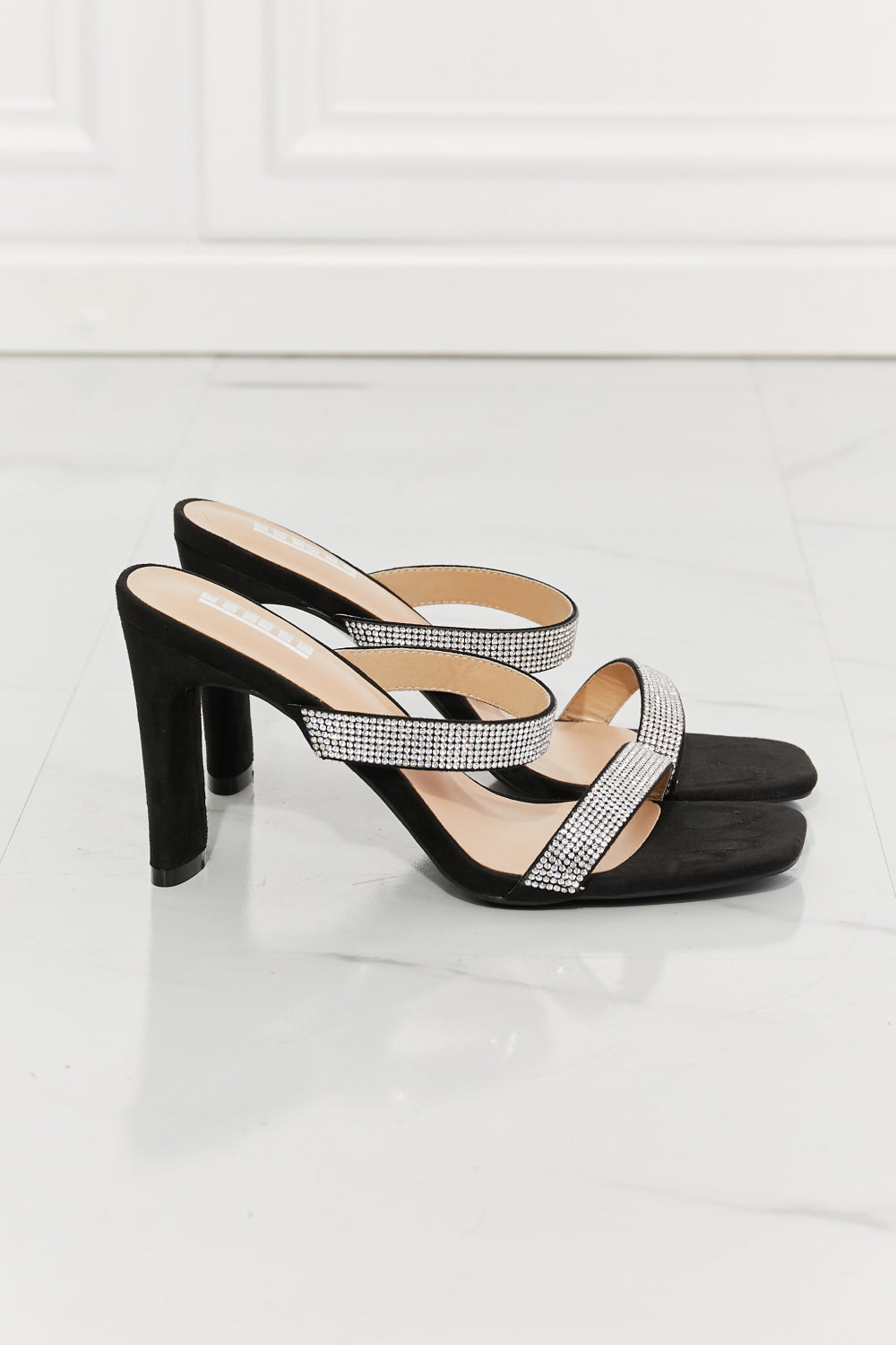 MMShoes Leave A Little Sparkle Rhinestone Block Heel Sandal in Black-Jewearrings