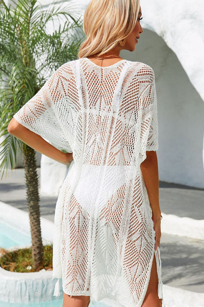 Side Slit Tassel Openwork Cover-Up Dress-Jewearrings