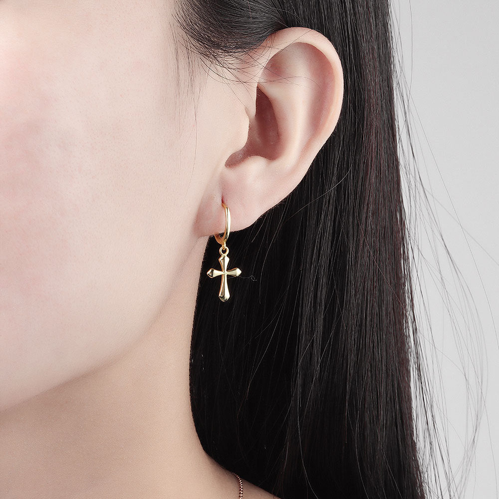 Trendy Copper Glossy Minimalist Cross Earrings-Jewearrings