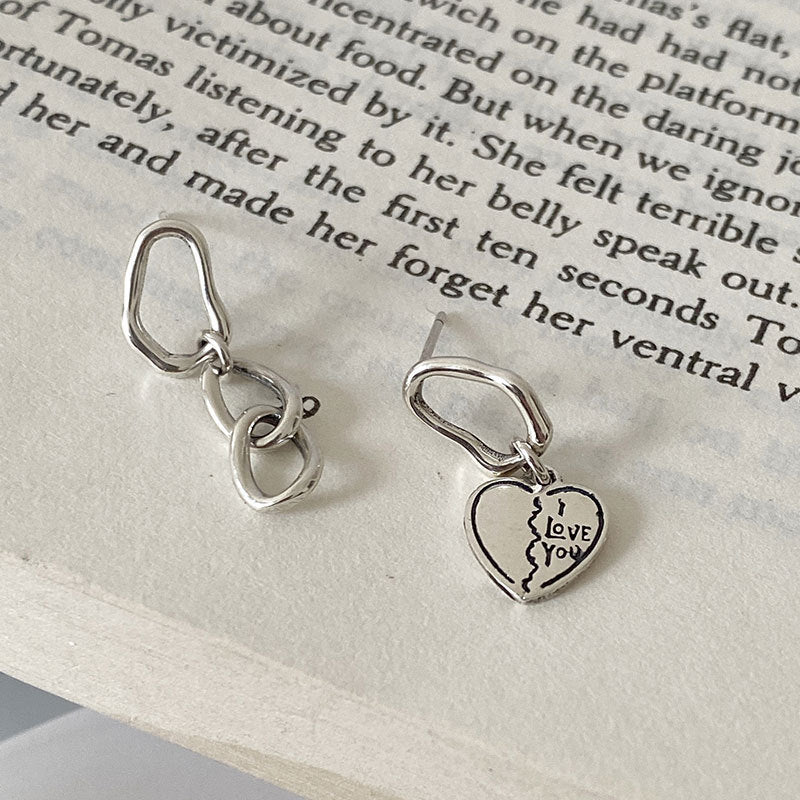 S925 Sterling Silver Vintage Heart Asymmetric Earrings-Jewearrings