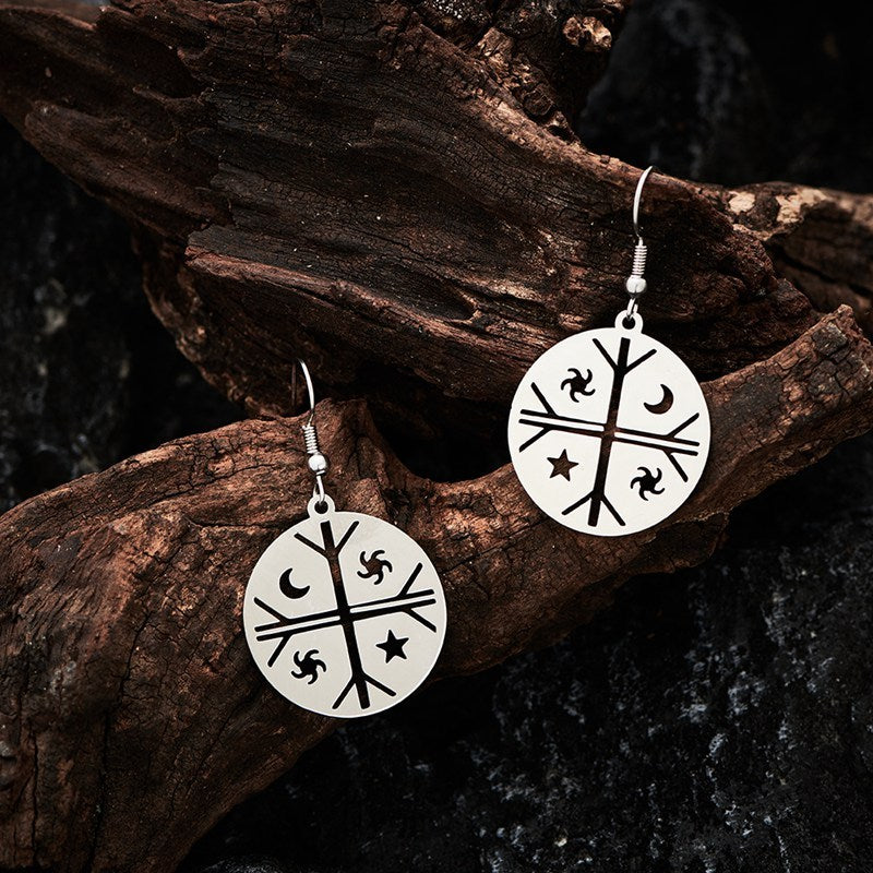 Occult Symbol Dangle Earrings Silver Plated Stainless Steel Geometric Earrings For Women Viking Jewelry-Jewearrings