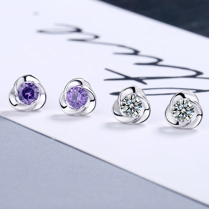 S925 Sterling Silver Fashion Clover Zircon Stud Earrings-Jewearrings