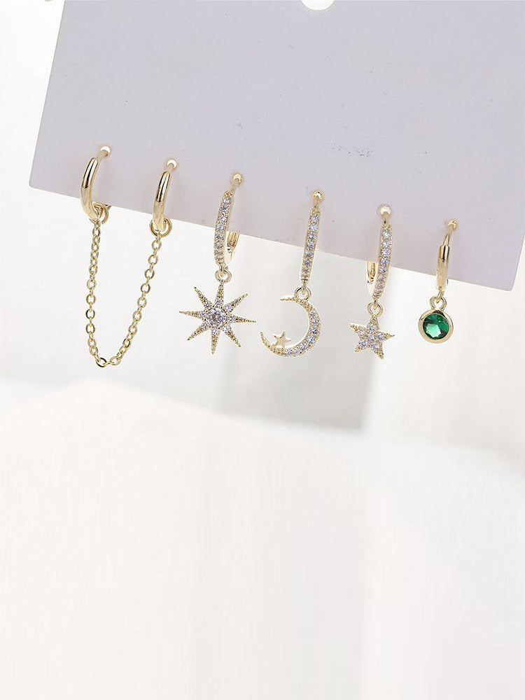 Moon Star Set Ear Clip Earrings-Jewearrings