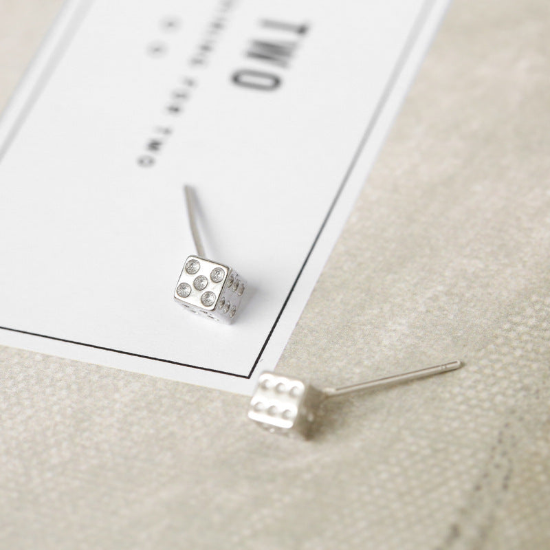 925 Sterling Silver Stud Earrings Personalized Dice Earrings Korean Style Sterling Silver Ornament-Jewearrings