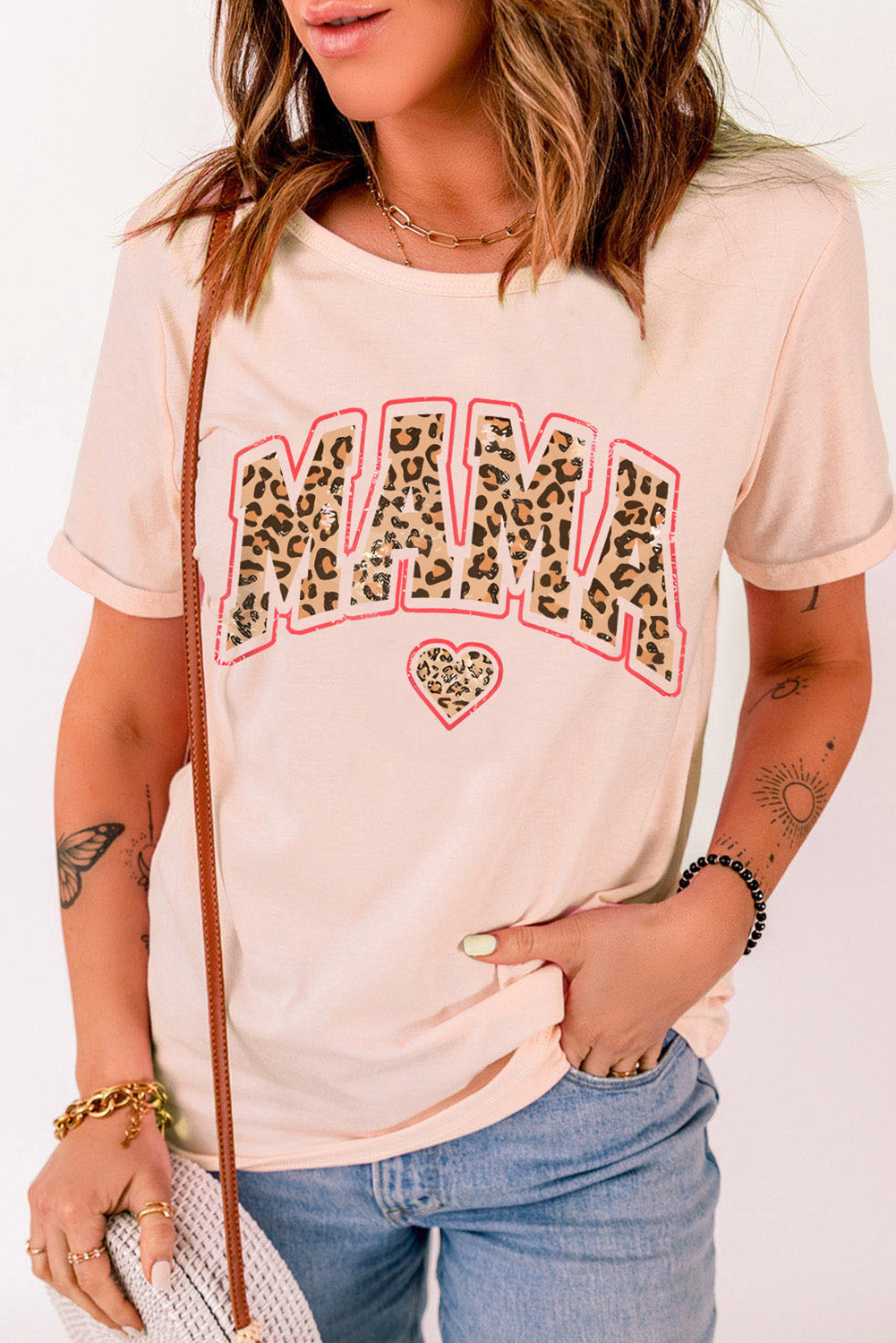 MAMA Heart Graphic Round Neck Tee-Jewearrings