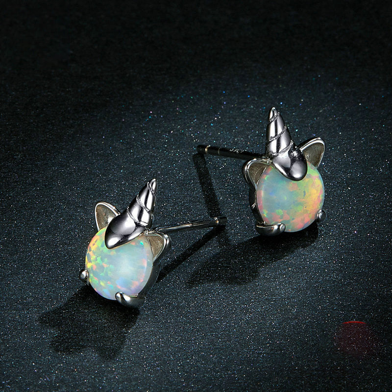 Opal unicorn s925 silver earrings-Jewearrings