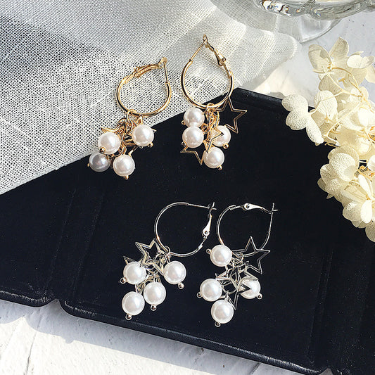 Pentagram Pearl Earrings-Jewearrings