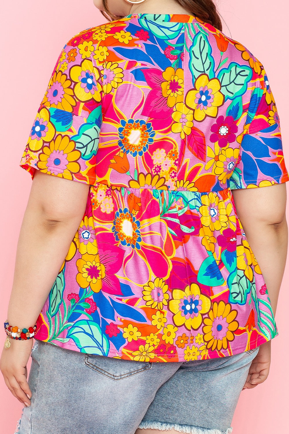 Plus Size Printed Round Neck Short Sleeve Top-Jewearrings