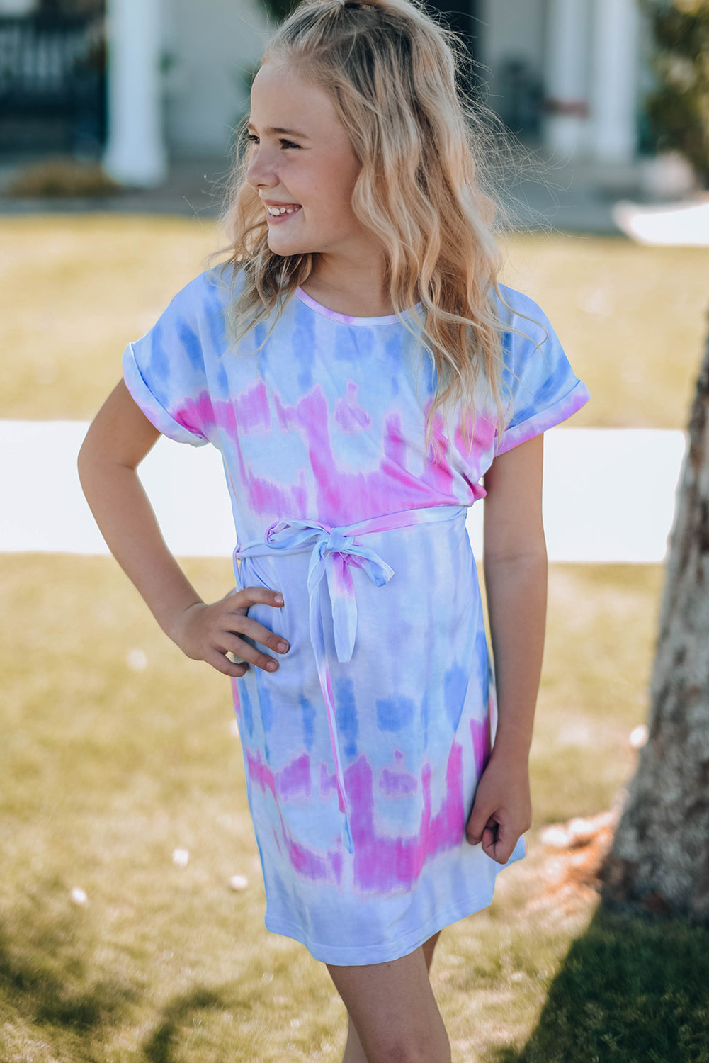 Girls Tie-Dye Belted T-Shirt Dress-Jewearrings