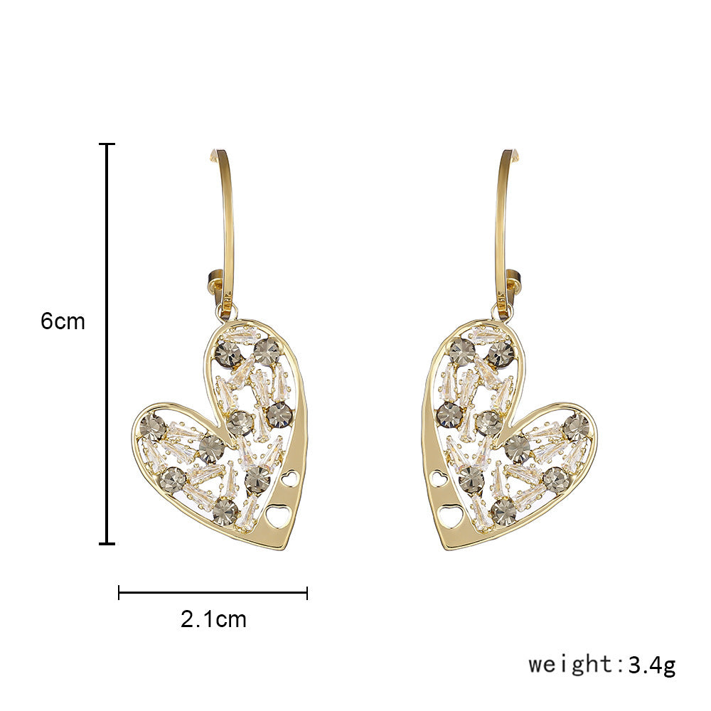 Romantic Light Luxury Style Zircon Love Stud Earrings Heart Shape-Jewearrings